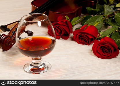 Red roses and a violin