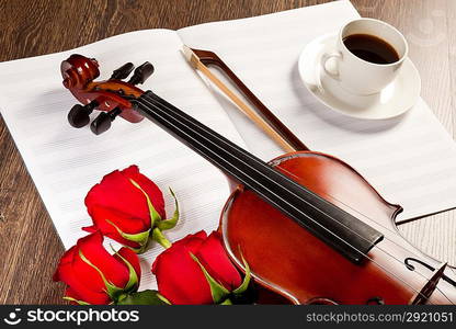 Red roses and a violin