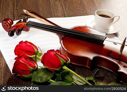 Red roses and a violin