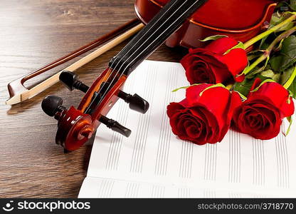 Red roses and a violin