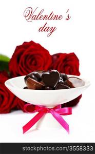 red roses and chocolate hearts for Valentine&rsquo;s Day (with sample text)