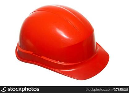 Red safety helmet hardhat of builder building worker isolated on white. Security and work. Studio.