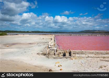 Red salt production in Puerto Rico lake pool. Red salt production in Puerto Rico lake