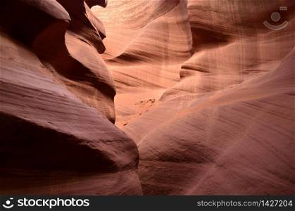 Red sandstone carved into Antelope Canyon in Arizona.