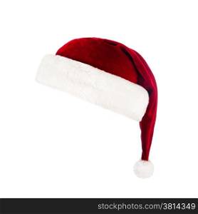 Red Santa Claus hat isolated on white background