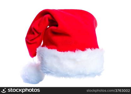 red Santa Claus hat on white background