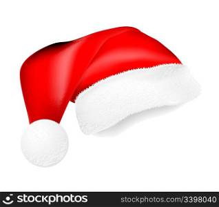 Red Santa Claus hat with shadow for collage. Vector illustration