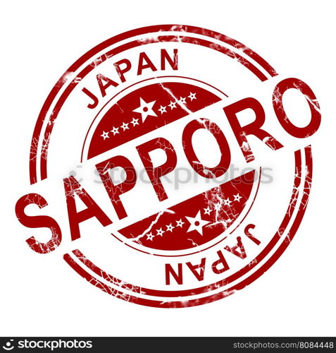 Red Sapporo stamp with white background, 3D rendering