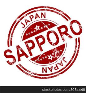 Red Sapporo stamp with white background, 3D rendering