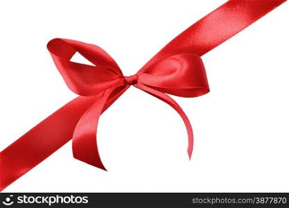 Red satin gift bow and ribbon isolated on a white background