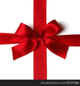 Red satin gift bow ribbon isolated on white