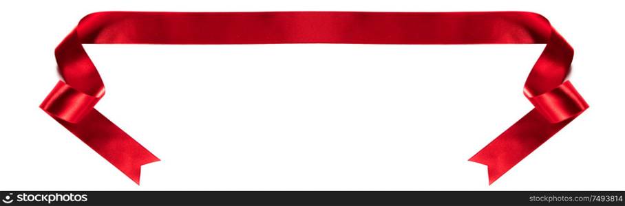 Red satin ribbon banner isolated on white background. Satin ribbon banner on white