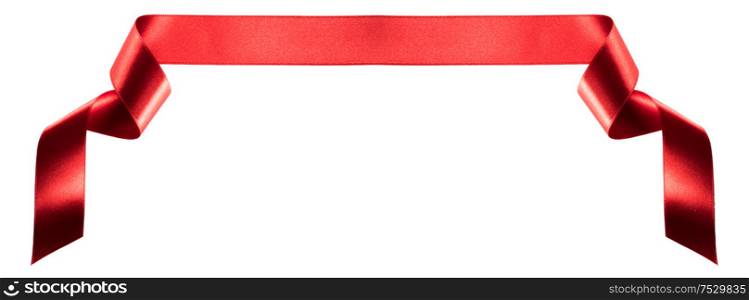 Red satin ribbon banner isolated on white background. Satin ribbon banner on white