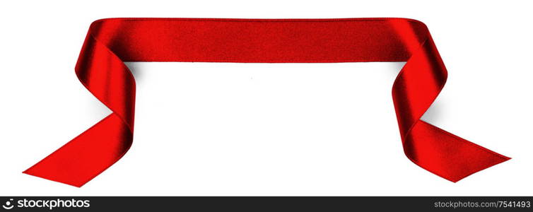 Red satin ribbon banner isolated on white background. Satin ribbon banner on white