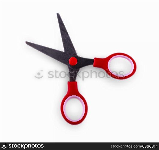 Red scissors on a white background