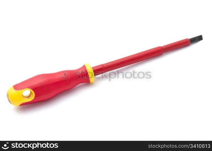 Red screwdriver closeup on white background