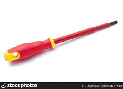 Red screwdriver closeup on white background