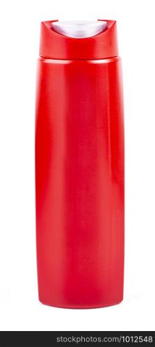 Red Shampoo and gel bottle isolated over the white background