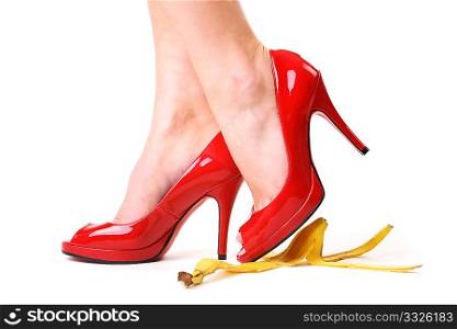 Red shoes and a banana skin