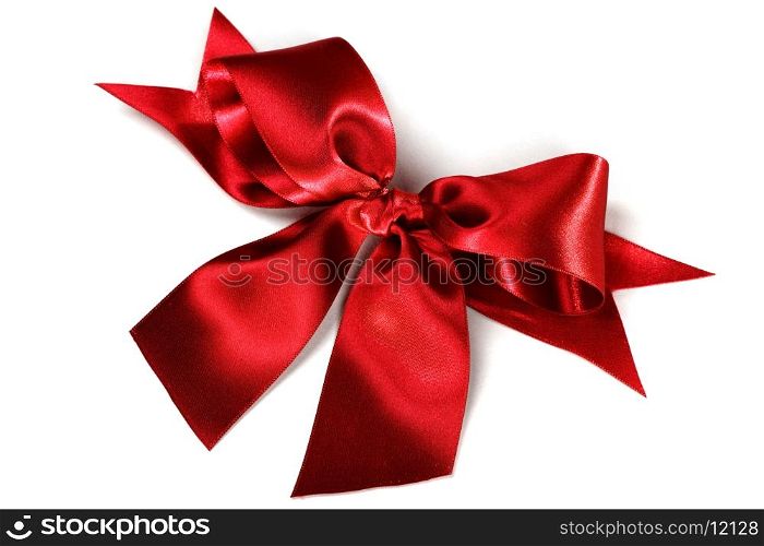 Red silk bow isolated on white background