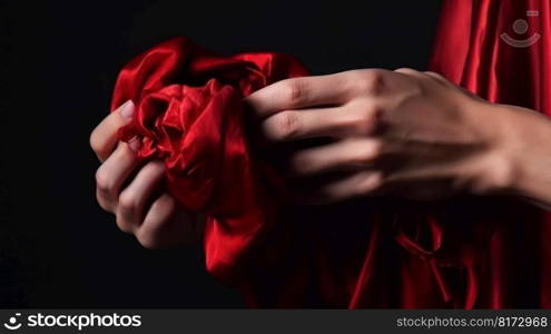 red silk dress in male hands generative ai.