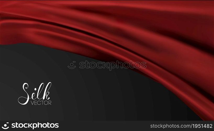 Red silk on black background. Luxury background template vector illustration. Award nomination design element.. Red textile background. Luxury background template vector illustration. Award nomination design element. Red Fashion Background.