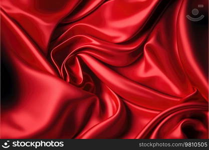 Red silk wallpaper. A lot of crumpled folds. Romantic and elegant background. Generatie AI