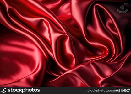 Red silk wallpaper. A lot of crumpled folds. Romantic and elegant background. Generatie AI