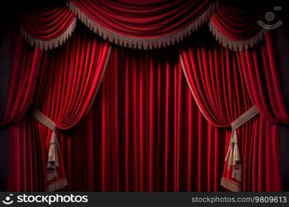 Red simple Curtain in Theatre stage Post-Production Cell. Illustration AI Generative 