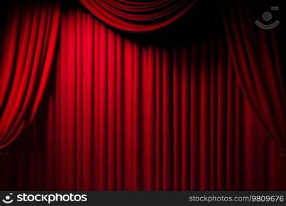 Red simple Curtain in Theatre stage Post-Production Cell. Illustration AI Generative 