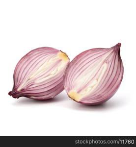 Red sliced onion half isolated on white background