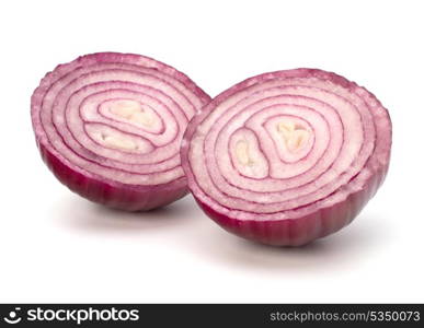 Red sliced onion half isolated on white background