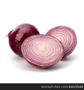 Red sliced onion isolated on white background