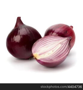 Red sliced onion isolated on white background