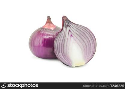 Red sliced onion isolated on white background with clipping path.