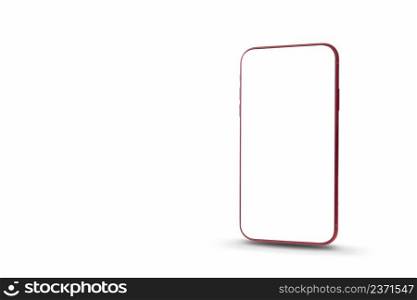Red smartphone Isolated blank screen for mockup on white background