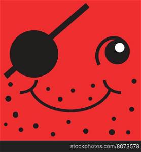 Red smiley face one-eyed pirate, pop art illustration. Icon of hacking and adventure