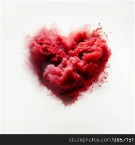 Red smoke in the shape of a heart on white background