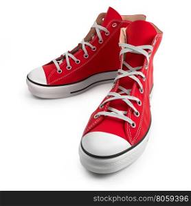 Red sneakers isolated on white background. Sneakers