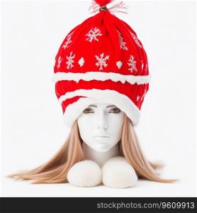 "Red Snow Maiden Hat on White Background