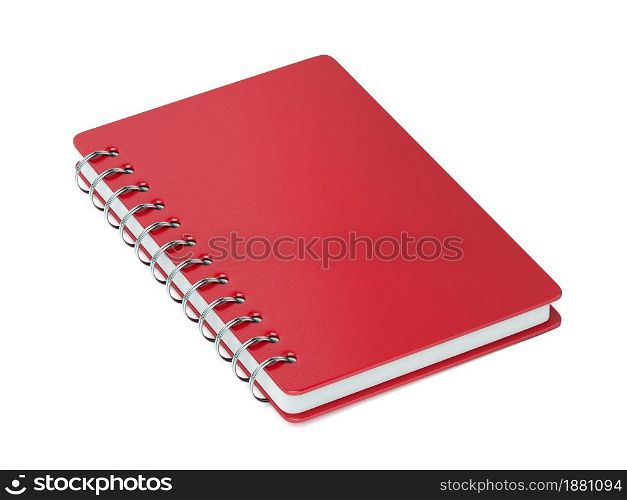 Red spiral notebook on white background
