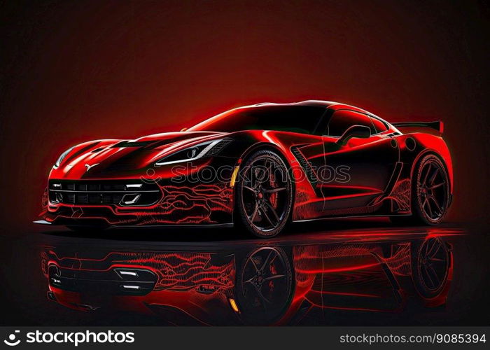 Red Sport Car. Illustration Generative AI. Red Sport Car. Illustration AI Generative