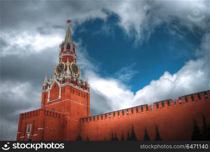 Red square is the main symbol of Russia. Moscow. Clouds in the form of heart. Red square