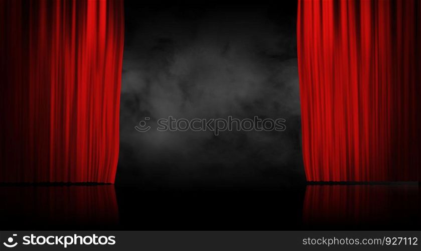 Red stage curtain with smoke background