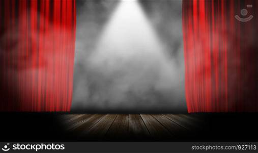 Red stage curtain with smoke background