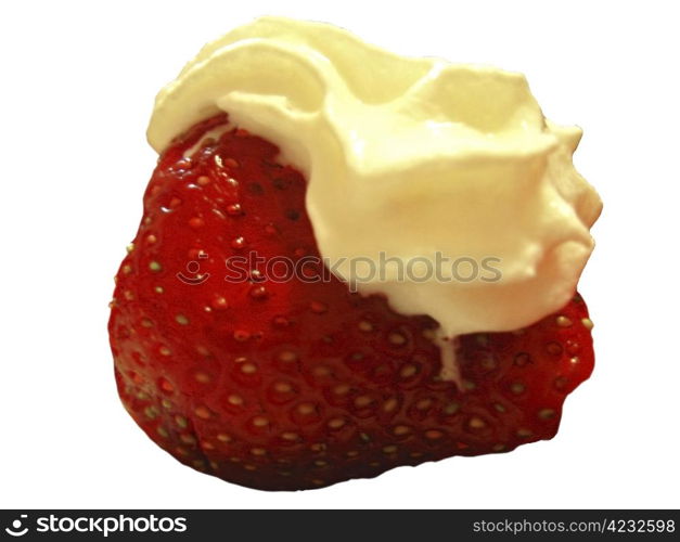 Red Stawberry and cream isolated on the white background