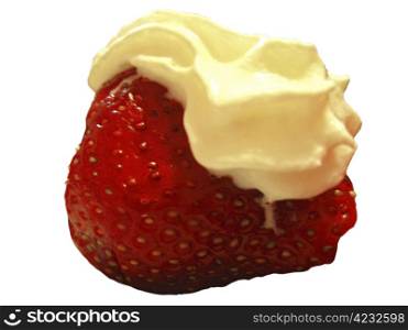 Red Stawberry and cream isolated on the white background