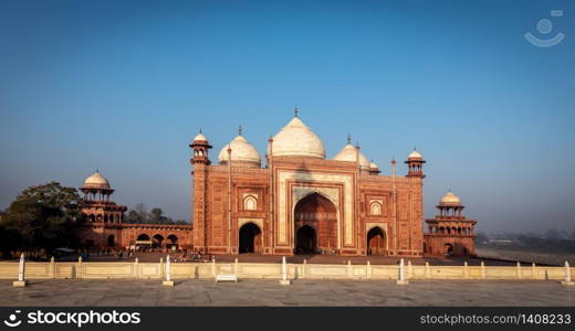 Red Stone Mosque on the Right Wing of the Taj Mahal, India.