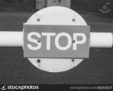 Red stop sign. Warning signs, Stop traffic sign in white over red in black and white