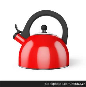 Red stovetop whistling kettle isolated on white background